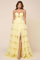 Load image into Gallery viewer, Daffodil Ball Gown Ruffled Keyhole Long Formal Dress with Slit