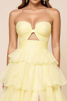 Load image into Gallery viewer, Daffodil Ball Gown Ruffled Keyhole Long Formal Dress with Slit