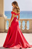Load image into Gallery viewer, Red A-Line Satin Cut-Out Long Formal Dress with Slit