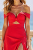 Load image into Gallery viewer, Red A-Line Satin Cut-Out Long Formal Dress with Slit