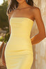 Load image into Gallery viewer, Yellow Satin Mermaid Strapless Long Formal Dress with Slit