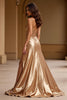 Load image into Gallery viewer, Gold Metallic A Line Sweetheart Long Formal Dress with Slit