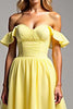 Load image into Gallery viewer, Light Yellow Off the Shoulder Chiffon Long Ball Gown Formal Dress