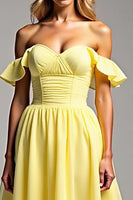 Load image into Gallery viewer, Light Yellow Off the Shoulder Chiffon Long Ball Gown Formal Dress