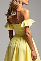 Load image into Gallery viewer, Light Yellow Off the Shoulder Chiffon Long Ball Gown Formal Dress