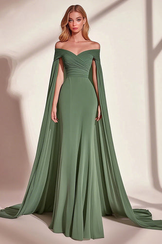 Eucalyptus Off the Shoulder Mermaid Long Formal Dress with Cape