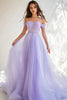 Load image into Gallery viewer, Lilac Tulle Beaded Off the Shoulder Ball Gown Long Formal Dress