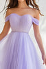 Load image into Gallery viewer, Lilac Tulle Beaded Off the Shoulder Ball Gown Long Formal Dress