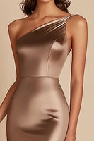 Load image into Gallery viewer, Coffee Satin Mermaid One Shoulder Long Formal Dress with Slit