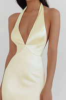 Load image into Gallery viewer, Daffodil Satin Sheath Halter Long Formal Dress