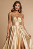 Load image into Gallery viewer, Golden A Line Spaghetti Straps Long Satin Formal Dress with Slit