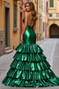 Load image into Gallery viewer, Dark Green Mermaid Tiered Long Formal Dress with Slit