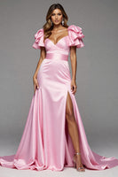 Load image into Gallery viewer, Pink Satin Mermaid Long Formal Dress with Slit