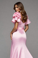 Load image into Gallery viewer, Pink Satin Mermaid Long Formal Dress with Slit