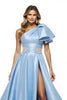 Load image into Gallery viewer, Blue Satin A Line One Shoulder Long Formal Dress with Slit