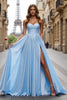 Load image into Gallery viewer, Blue Satin A Line Sweetheart Long Formal Dress with Slit