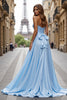 Load image into Gallery viewer, Blue Satin A Line Sweetheart Long Formal Dress with Slit