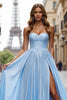 Load image into Gallery viewer, Blue Satin A Line Sweetheart Long Formal Dress with Slit