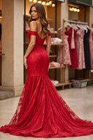 Load image into Gallery viewer, Red Lace Mermaid Corset Long Formal Dress with Slit