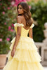 Load image into Gallery viewer, Yellow Tulle Ball Gown Tiered Long Formal Dress with Slit