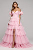 Load image into Gallery viewer, Pink Floral Tulle Tiered A Line Long Formal Dress with Slit