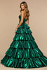 Load image into Gallery viewer, Dark Green A Line Satin Tiered Long Formal Dress with Slit