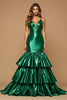 Load image into Gallery viewer, Dark Green Satin Mermaid Ruffled Long Formal Dress