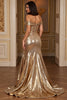 Load image into Gallery viewer, Golden A Line Metallic Long Formal Dress with Slit