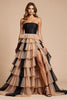 Load image into Gallery viewer, Black and Pink Tulle Ruffled A Line Long Formal Dress with Slit