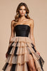 Load image into Gallery viewer, Black and Pink Tulle Ruffled A Line Long Formal Dress with Slit