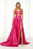Load image into Gallery viewer, Fuchsia Satin A Line Long Formal Dress with Slit