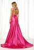 Load image into Gallery viewer, Fuchsia Satin A Line Long Formal Dress with Slit