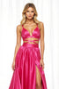 Load image into Gallery viewer, Fuchsia Satin A Line Long Formal Dress with Slit