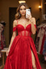 Load image into Gallery viewer, Red A Line Corset Long Lace Formal Dress with Slit