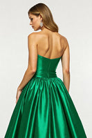 Load image into Gallery viewer, Dark Green A Line Strapless Long Satin Formal Dress with Slit