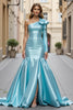 Load image into Gallery viewer, Blue Satin Mermaid One Shoulder Long Formal Dress with Slit
