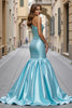 Load image into Gallery viewer, Blue Satin Mermaid One Shoulder Long Formal Dress with Slit