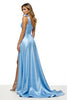 Load image into Gallery viewer, Blue One Shoulder Satin A Line Long Formal Dress with Slit