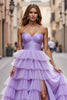 Load image into Gallery viewer, Purple Tulle Ruffled A Line Long Formal Dress with Slit