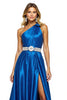 Load image into Gallery viewer, Royal Blue One Shoulder A Line Long Satin Formal Dress with Slit