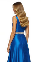 Load image into Gallery viewer, Royal Blue One Shoulder A Line Long Satin Formal Dress with Slit