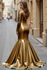 Load image into Gallery viewer, Blue One Shoulder Satin Mermaid Long Formal Dress with Slit
