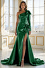 Load image into Gallery viewer, Blue Mermaid One Shoulder Satin Long Formal Dress with Bow
