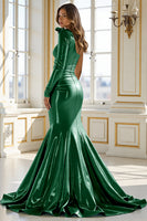 Load image into Gallery viewer, Blue Mermaid One Shoulder Satin Long Formal Dress with Bow
