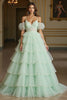 Load image into Gallery viewer, Green Tulle Tiered Ball Gown Long Formal Dress with Appliques