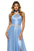 Load image into Gallery viewer, Sparkly Blue A Line Halter Long Satin Formal Dress with Slit