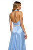 Load image into Gallery viewer, Sparkly Blue A Line Halter Long Satin Formal Dress with Slit