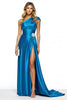 Load image into Gallery viewer, Blue A Line Satin One Shoulder Long Formal Dress with Slit