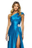 Load image into Gallery viewer, Blue A Line Satin One Shoulder Long Formal Dress with Slit