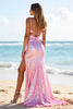 Load image into Gallery viewer, Sparkly Pink Sequin Mermaid Long Formal Dress with Slit